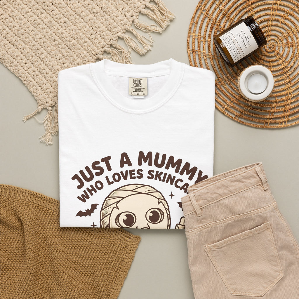 Mummy Costume T-Shirt Halloween Makeup Gift Women Animated T-Shirt Wrap T-Shirt Horror Fan Cartoon T-Shirt Cosmetics Graphic