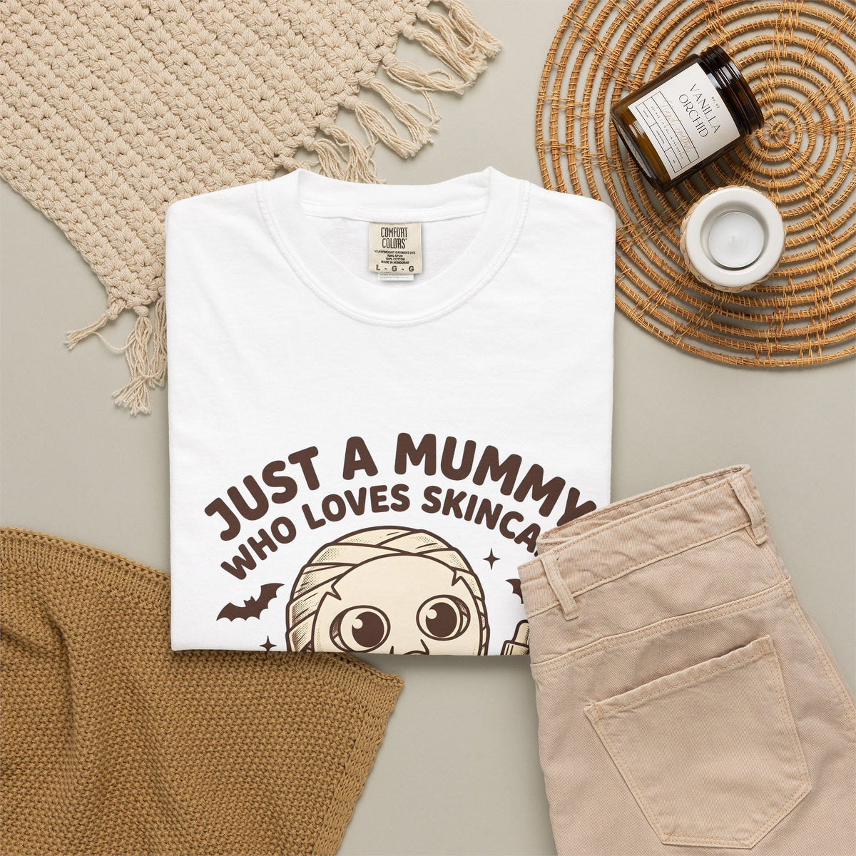 Mummy Costume T-Shirt Halloween Makeup Gift Women Animated T-Shirt Wrap T-Shirt Horror Fan Cartoon T-Shirt Cosmetics Graphic