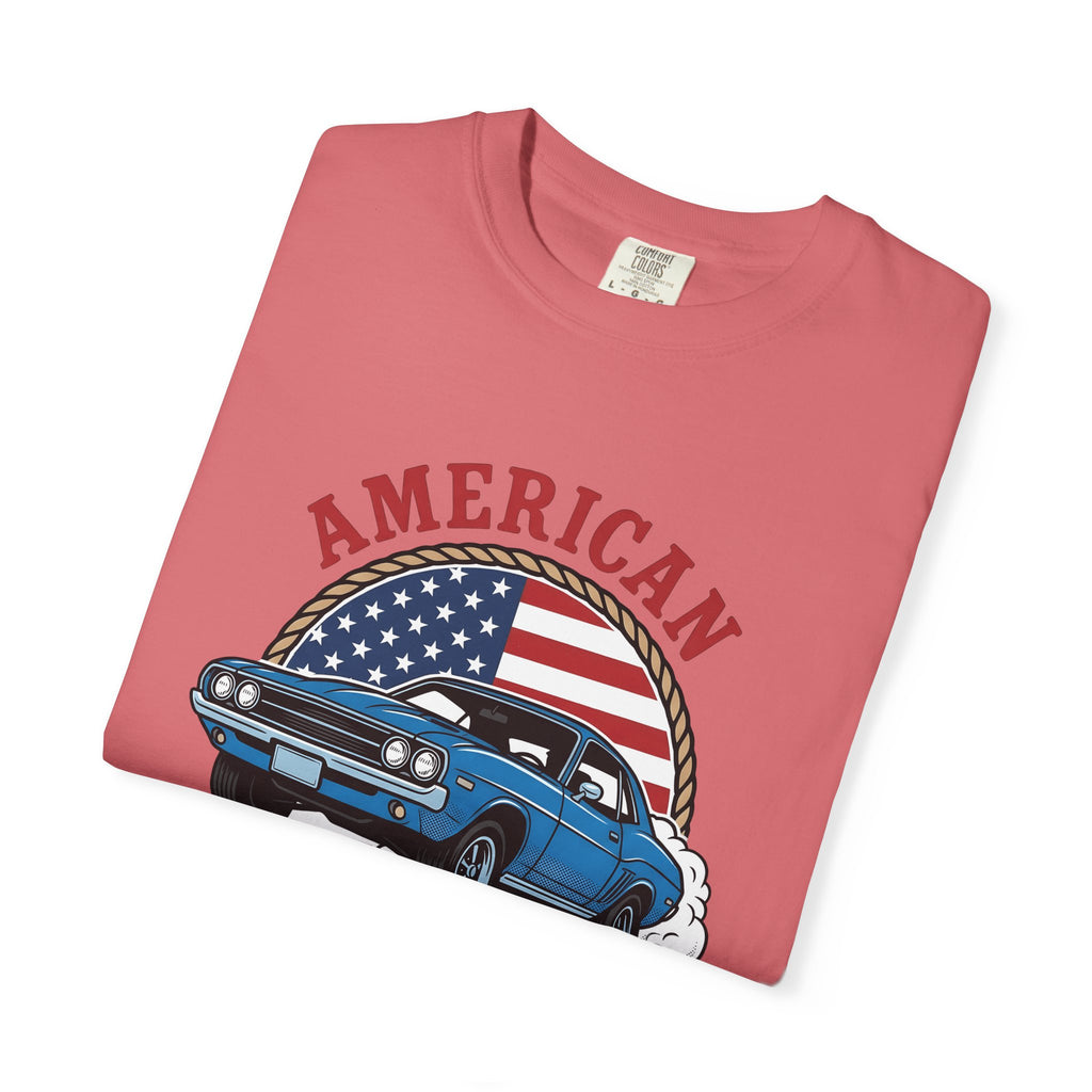 Muscle Car T-Shirt America Automotive Gift Women Vintage T-Shirt Hot Rod T-Shirt Patriot Enthusiast Classic T-Shirt Car Graphic Retro American Flag