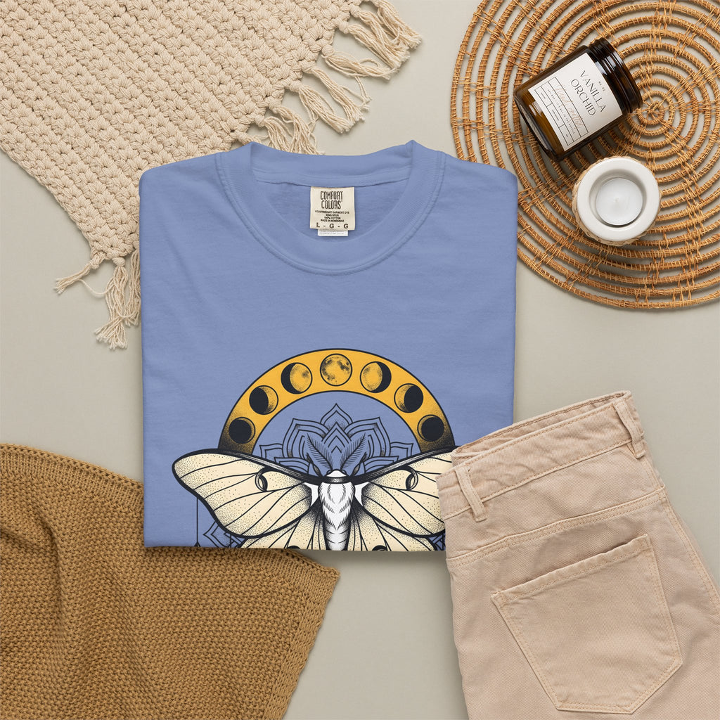 Luna Moth T-Shirt Boho Chic Mystical Gift Women Mandala T-Shirt Moon Moth T-Shirt Hippie Fan Sacred T-Shirt Spiritual Graphic Line Art Moon Phases