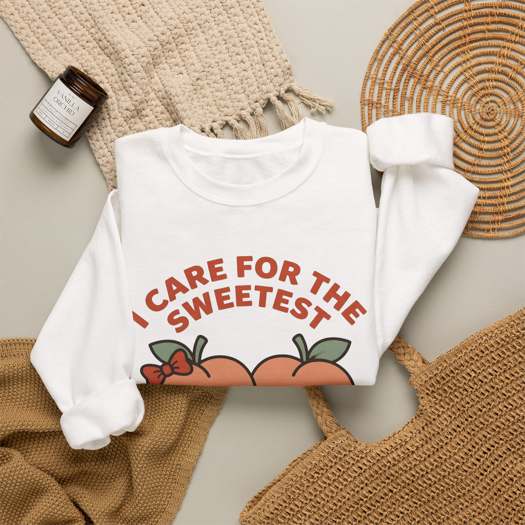 Adorable Peach Design Sweatshirt Nurses Gratitude Gift Women Chibi Sweatshirt Peach Sweatshirt Nurse Enthusiast Cartoon Sweatshirt Appreciation Graphic Comic