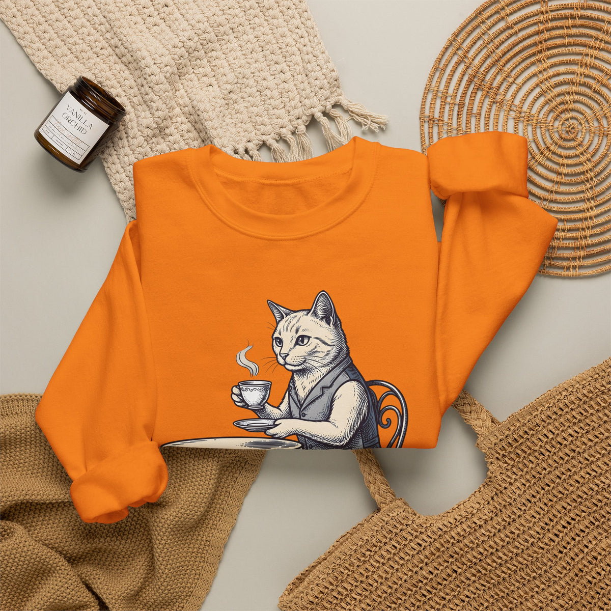 Cat Mocha Sweatshirt Coffee Creature Gift Women Nostalgic Sweatshirt Kitten Sweatshirt Coffee Fan Animal Graphic Doodle Café Bench Sweatshirt