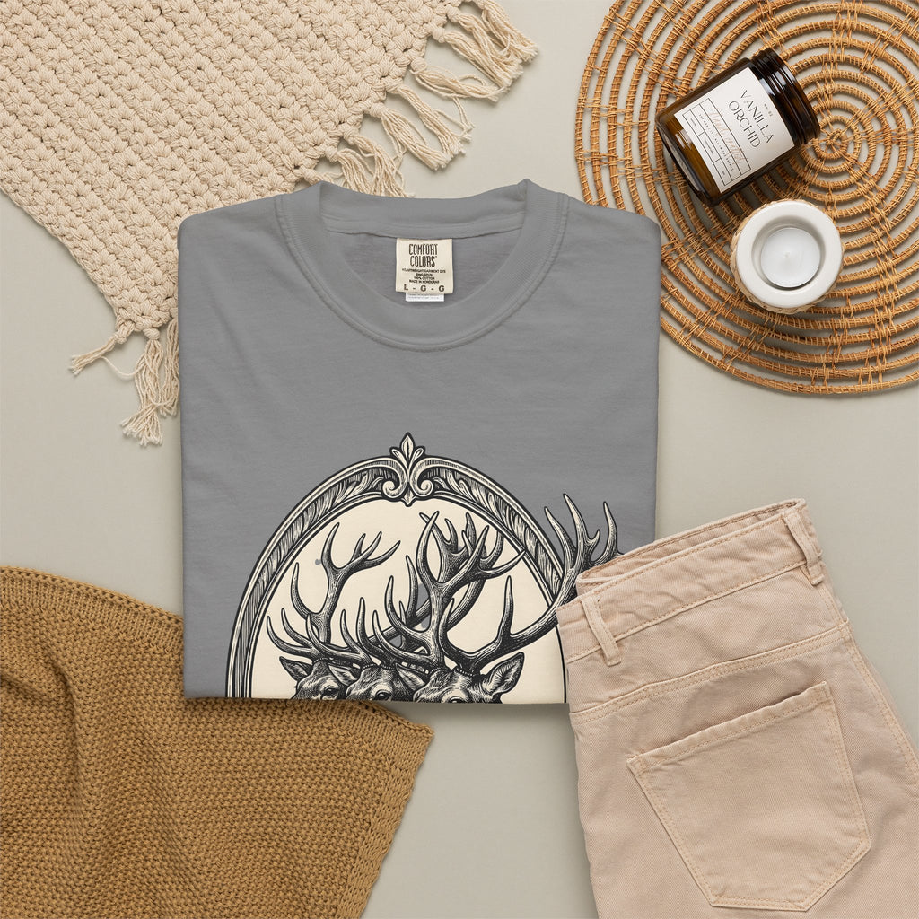 Stag Trio Boho Chic Nature Gift Vintage Deer Bohemian Fan Retro Wilderness Hand Drawn T-Shirt