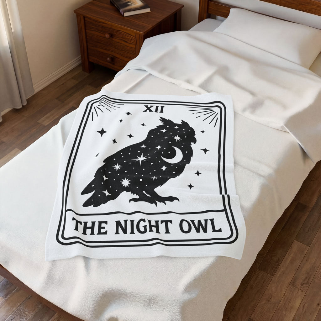 Owl Silhouette Blanket Boho Chic Tarot Gift Women Celestial Blanket Hoot Blanket Bohemian Fan Mystical Blanket Oracle Graphic Vintage Stars Blanket