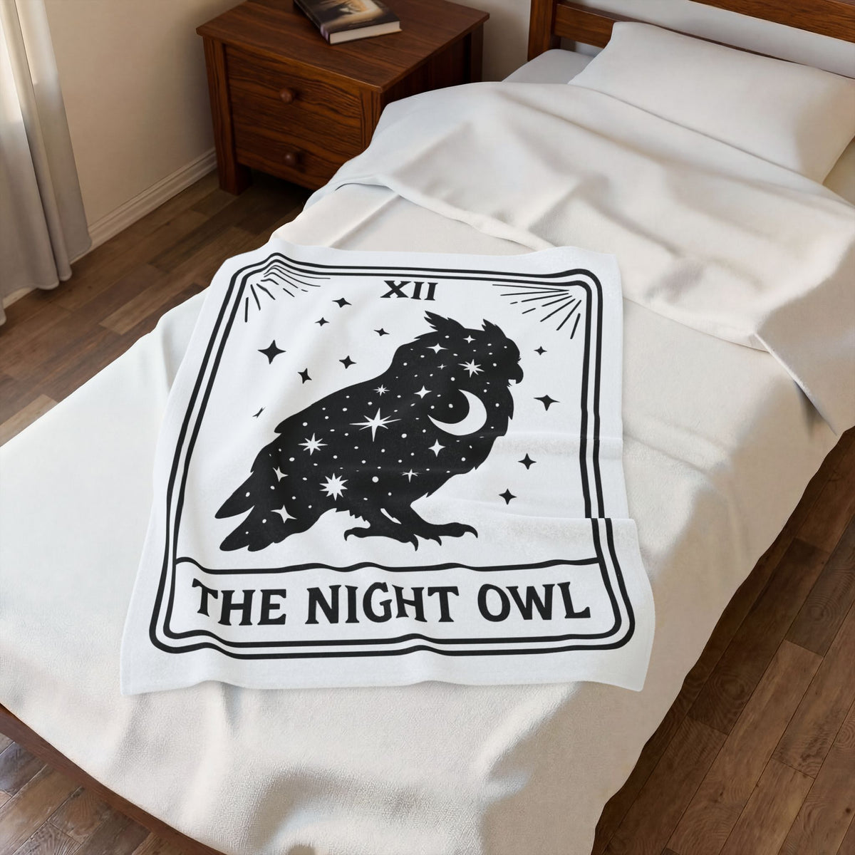Owl Silhouette Blanket Boho Chic Tarot Gift Women Celestial Blanket Hoot Blanket Bohemian Fan Mystical Blanket Oracle Graphic Vintage Stars Blanket