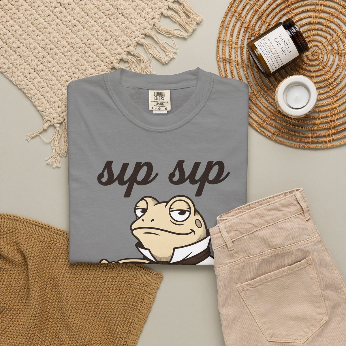 Frog Tea T-Shirt Funny Animal Gift Women Cartoon T-Shirt Tea T-Shirt Humor Fan Comic T-Shirt Creature Graphic Vintage Suit T-Shirt