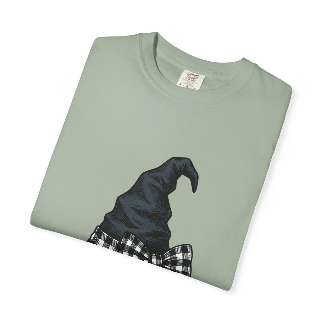 Witch Hat T-Shirt Halloween Sorcery Gift Women Cartoon T-Shirt Wizard Hat T-Shirt Halloween Fan Comic T-Shirt Magic Graphic Silhouette Gingham Bow