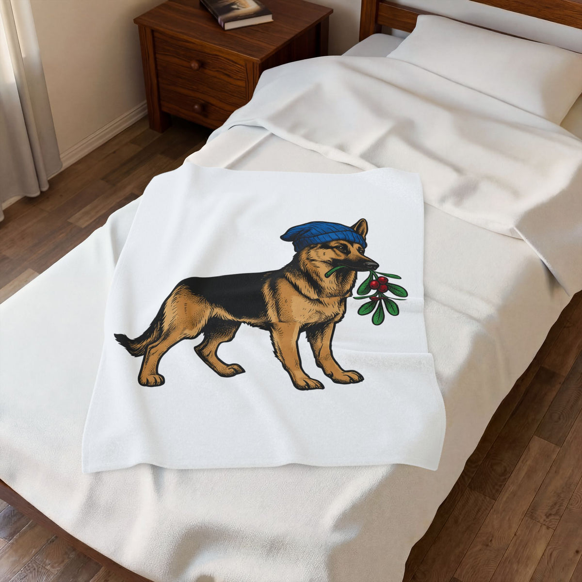 German Shepherd Puppy Blanket Dog Holidays Gift Women Hand Drawn Blanket Alsatian Blanket Dog Fan Illustrated Graphic Blanket Line Art Festive