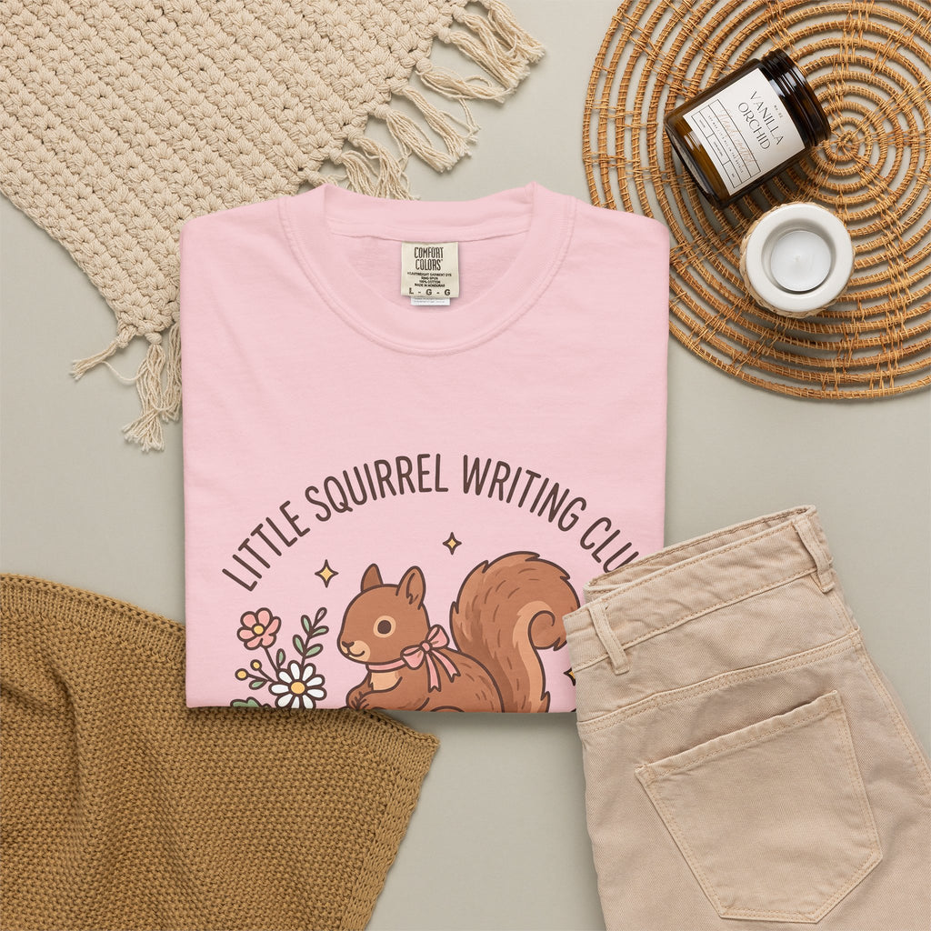 Squirrel Tower Papers T-Shirt Writing Critter Gift Women Playful T-Shirt Paper Tower T-Shirt Author Fan Stationery T-Shirt Animal Graphic Line Art