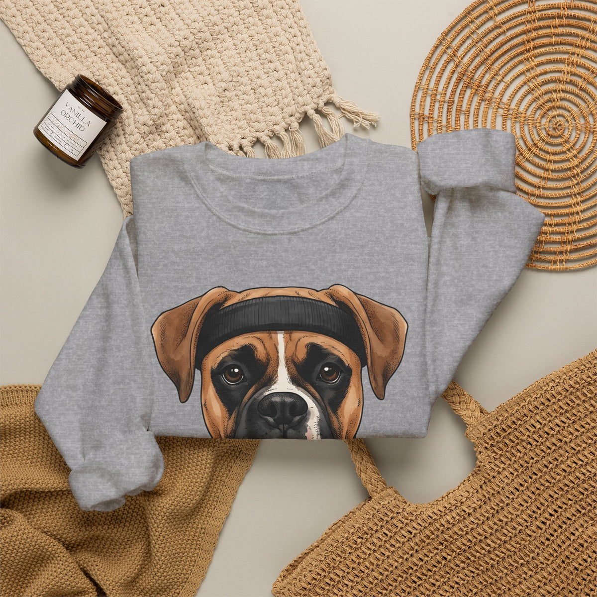 Boxer Puppy Sweatshirt Dog Apparel Gift Women Cartoon Sweatshirt Puppy Sweatshirt Dog Fan Canine Sweatshirt Clothing Graphic Line Art Pullover Sweatshirt