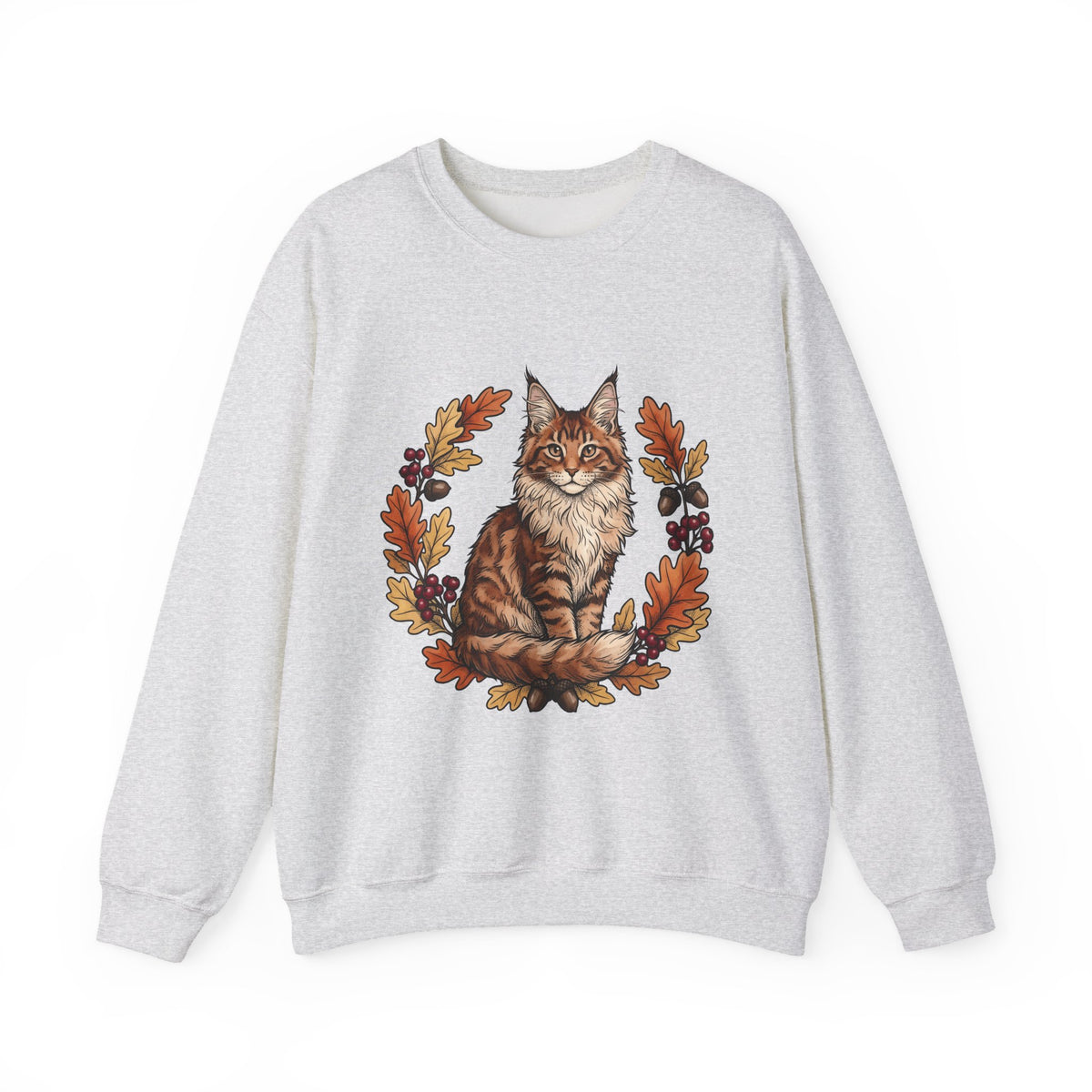 Maine Coon Pet Sweatshirt Cat Pumpkin Gift Women Greenery Sweatshirt Cat Sweatshirt Cat Fan Foliage Sweatshirt Gourd Graphic Old-Fashioned Orange Leaves Sweatshirt
