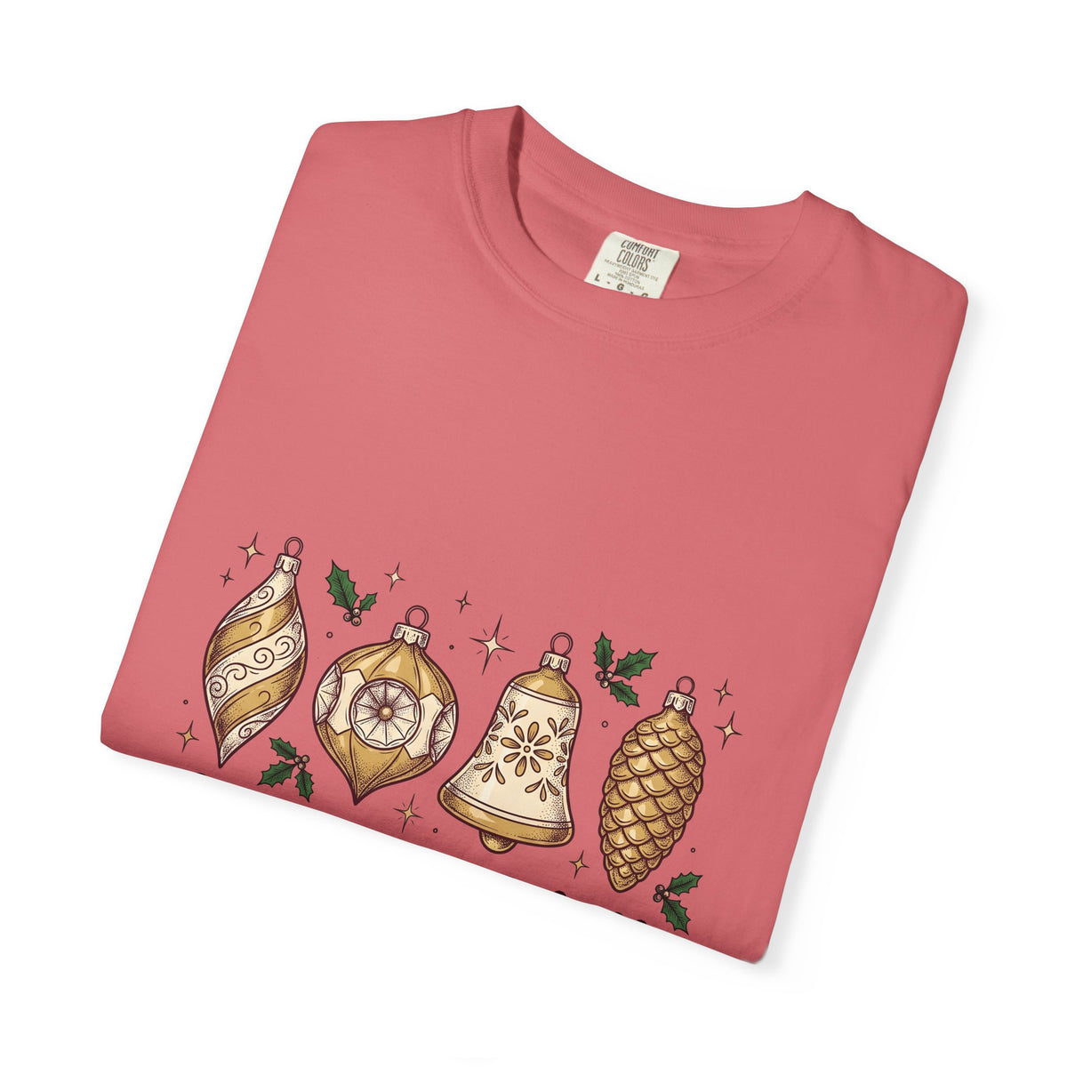Festive Ornaments T-Shirt Christmas Event Gift Women Line Art T-Shirt Baubles T-Shirt Xmas Fan Illustration Graphic T-Shirt Hand Painted Pine