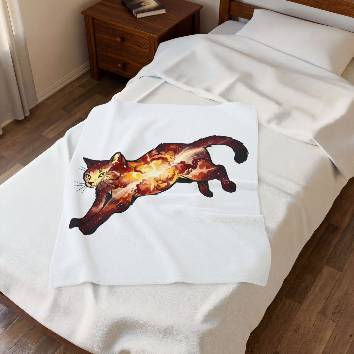 Cosmic Cat Blanket Cat Astronomy Gift Women Hand Painted Blanket Kitty Blanket Cat Fan Feline Blanket Galaxy Graphic Space Star Shapes Blanket