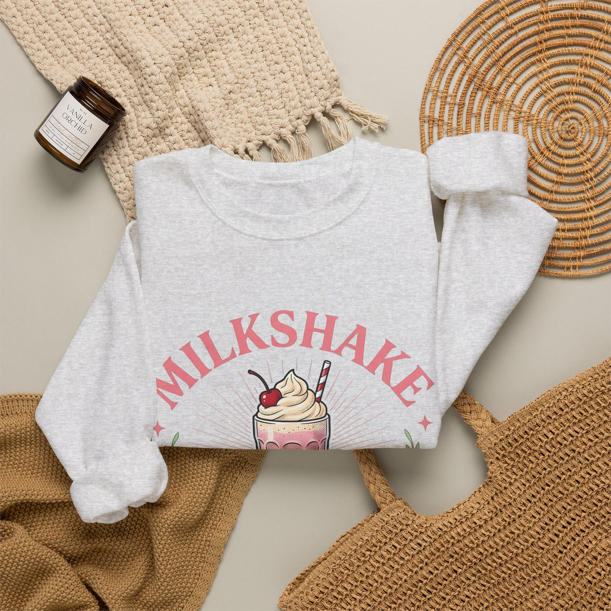 Milkshake Illustration Sweatshirt Desserts Cafe Gift Women Antique Sweatshirt Shake Sweatshirt Dessert Fan Retro Sweatshirt Coffee Graphic Vintage-Inspired