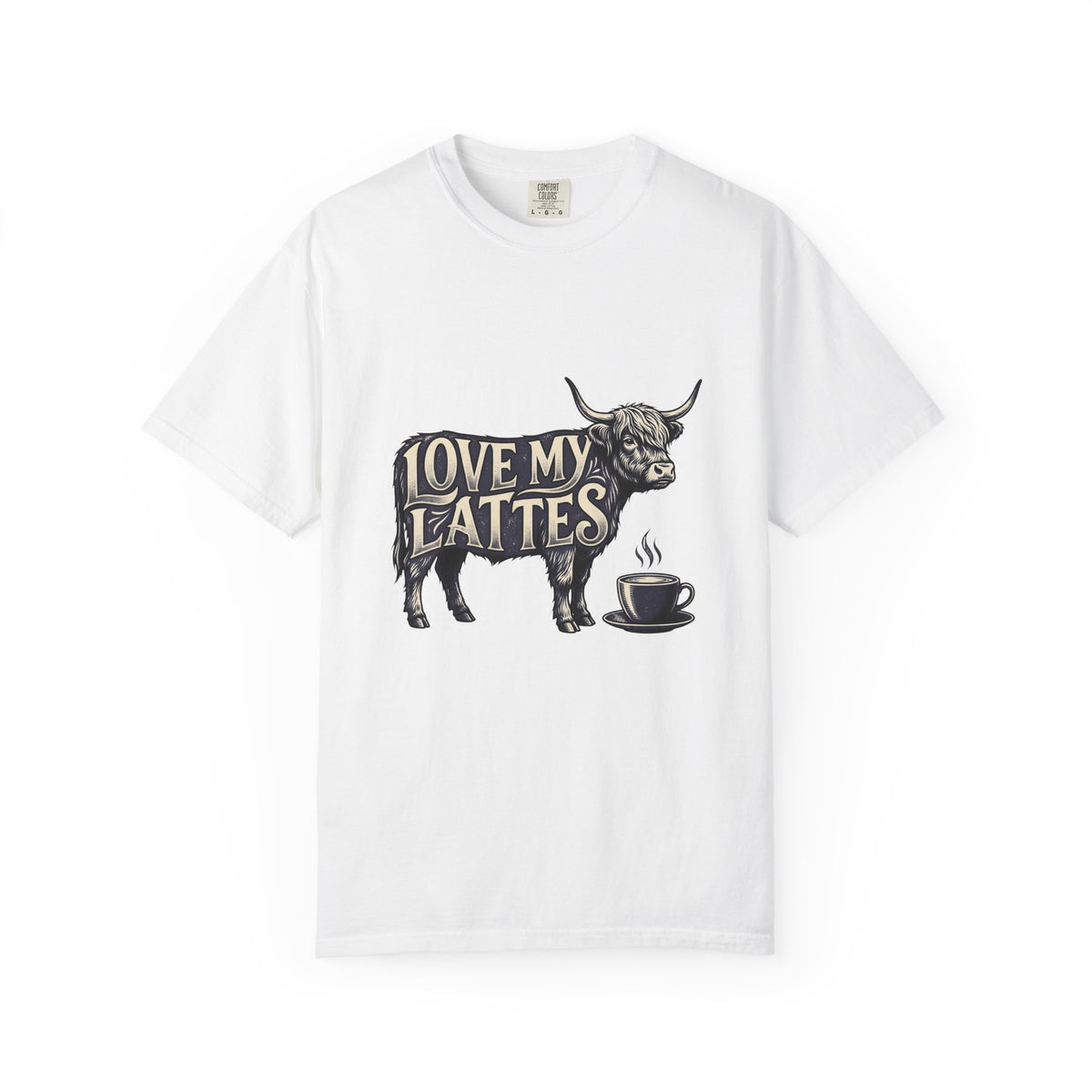 Fuzzy Cattle T-Shirt Coffee Creatures Gift Women Classic T-Shirt Cow T-Shirt Coffee Fan Vintage T-Shirt Animal Graphic Outline Latte Cup T-Shirt