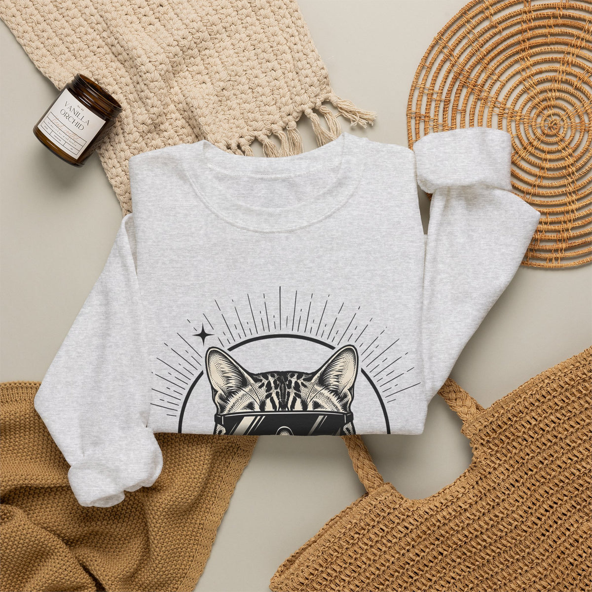 Stylish Cat Sweatshirt Cat Joke Gift Women Illustrative Sweatshirt Kitty Sweatshirt Feline Fan Catty Graphic Old School Cool Glasses Sweatshirt
