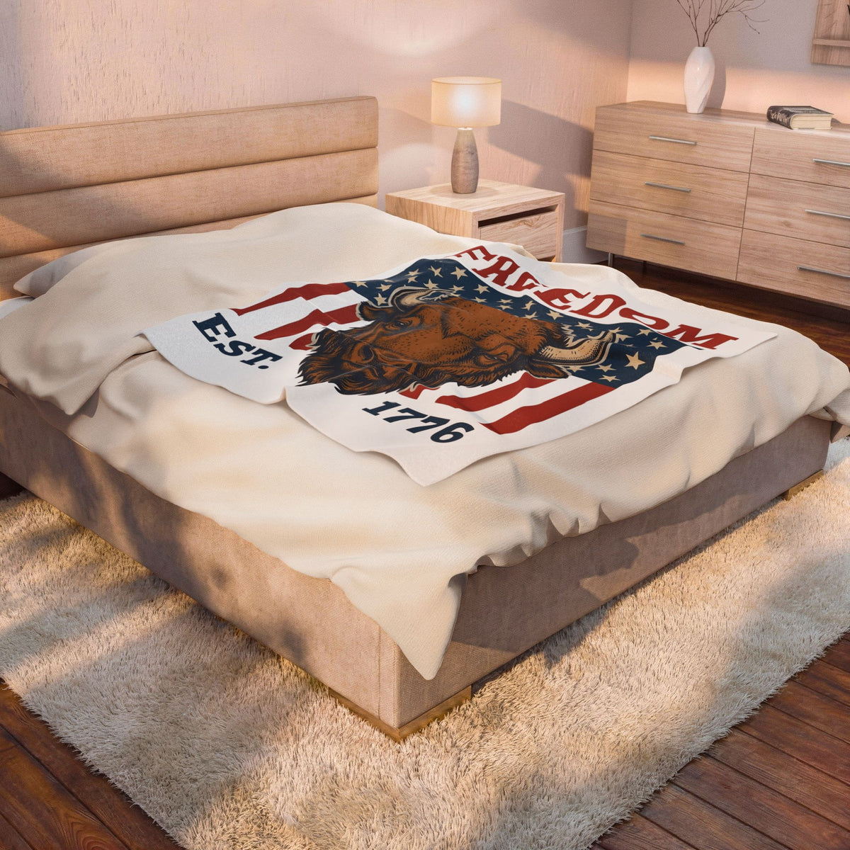 Buffalo Head Blanket America Independence Gift Women Antique Blanket Bison Blanket Patriot Fan Vintage Blanket Liberty Graphic Heritage Stars