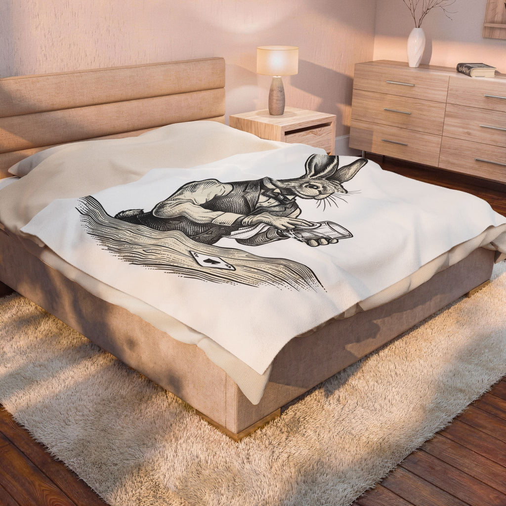 Rabbit Bartender Blanket Animal Bar Gift Women Vintage Blanket Bunny Blanket Pet Fan Retro Blanket Pub Graphic Hand Drawn Playing Card Blanket