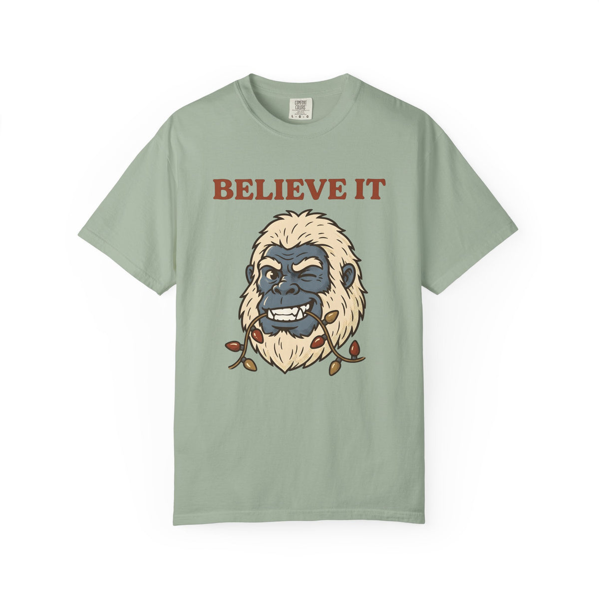 Abominable Snowman Face T-Shirt Christmas Jokes Gift Women Comic T-Shirt Yeti T-Shirt Xmas Fan Cartoon T-Shirt Pun Graphic Retro Holiday Lights