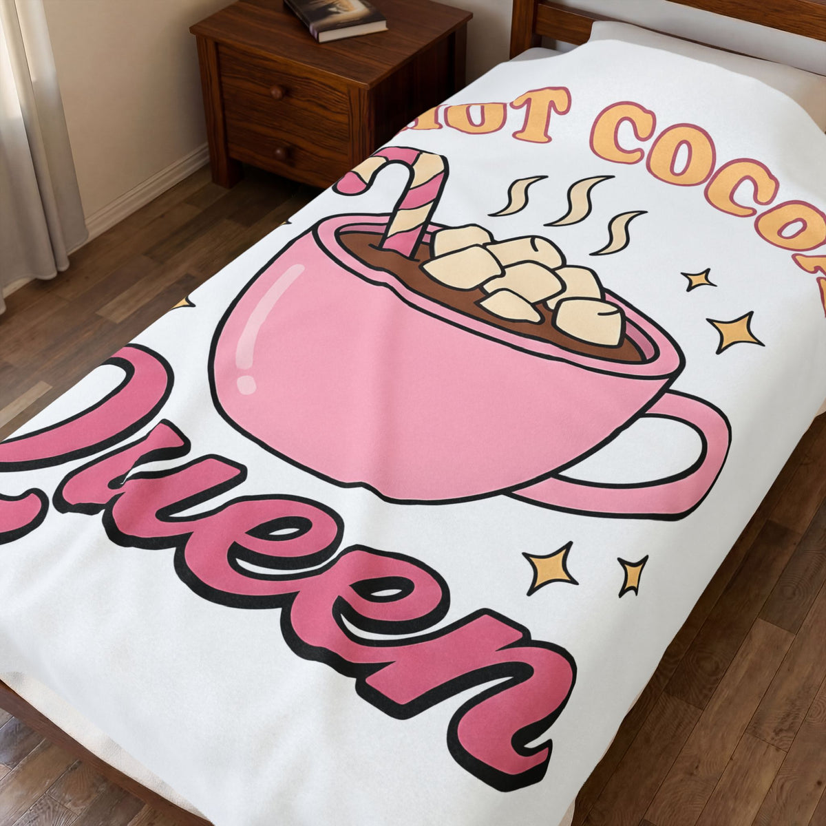 Hot Chocolate Cup Cocoa Winter Gift Line Mug Chocolate Fan Drawing Nostalgic White Marshmallows Blanket