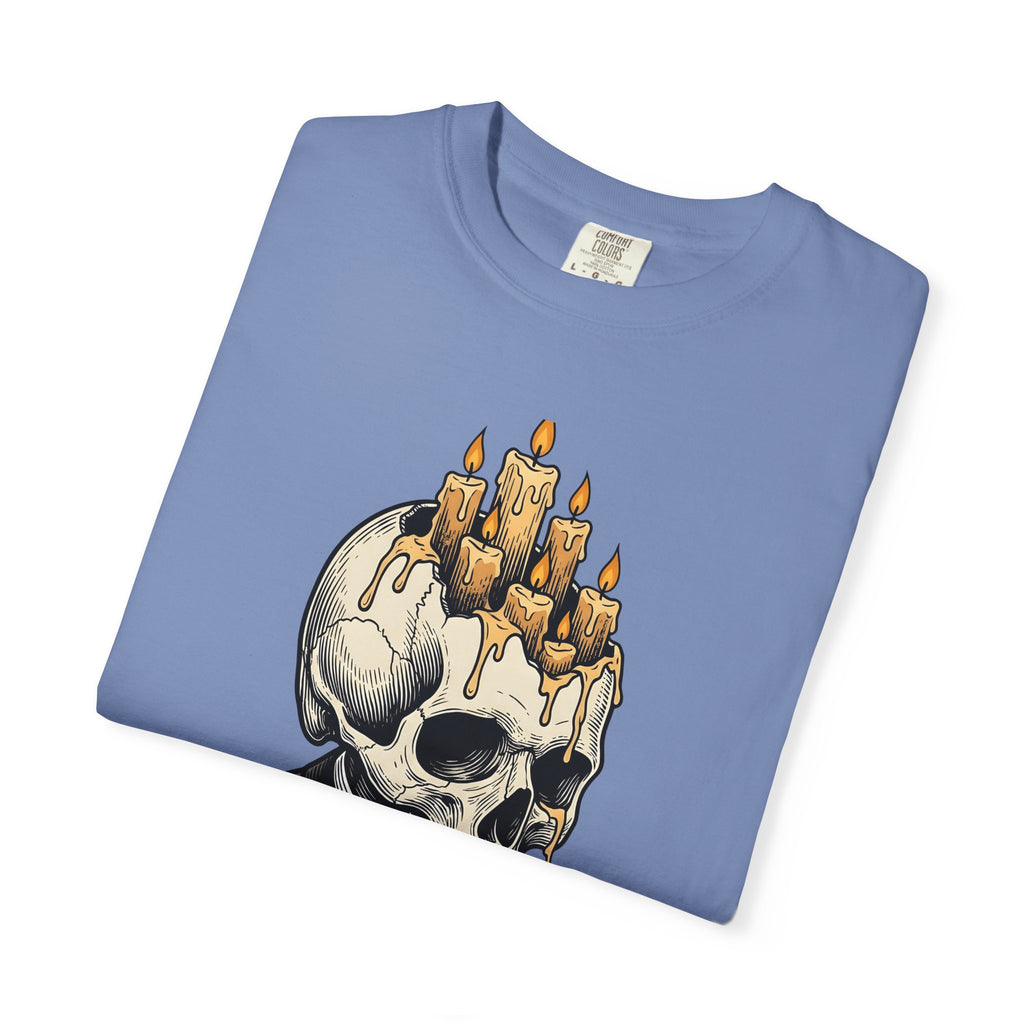 Skull Candles T-Shirt Gothic Halloween Gift Women Gothic T-Shirt Candle T-Shirt Dark Fan Cthulhu Graphic Spooky T-Shirt Vintage Wax T-Shirt