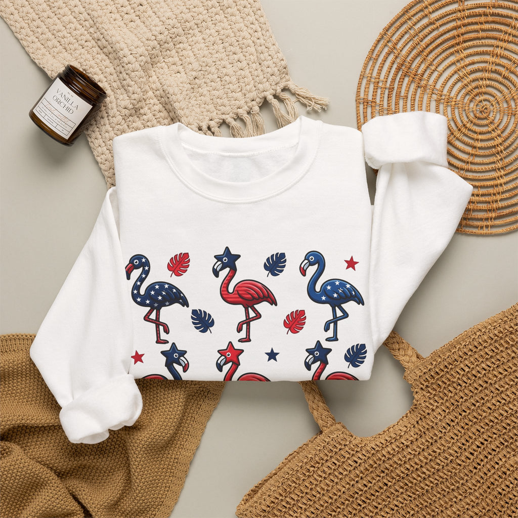 Flag Flamingo Sweatshirt 4th Of July Holiday Gift Women Cartoonish Sweatshirt Flamingo Sweatshirt Independence Day Fan Retro Sweatshirt Celebration Graphic Old