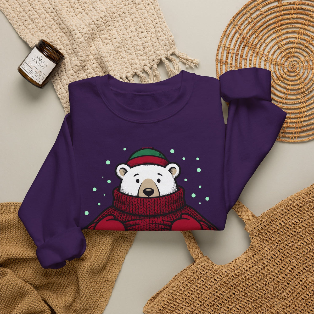 Polar Bear Sweater Sweatshirt Christmas Animal Gift Women Cartoon Sweatshirt Ursa Sweatshirt Xmas Fan Toon Sweatshirt Wildlife Graphic Vintage Winter Hat