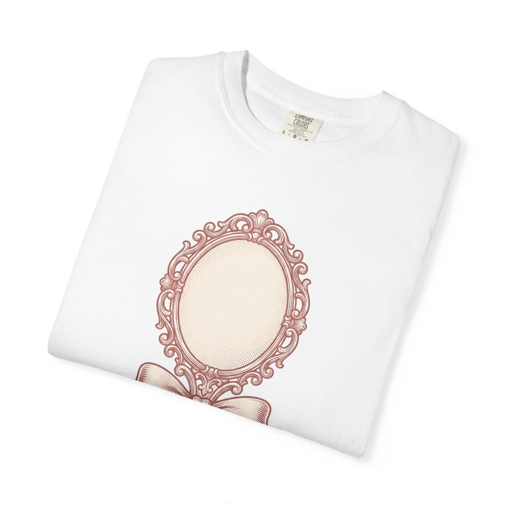Fancy Mirror T-Shirt Cute Clothing Gift Women Antique T-Shirt Glass T-Shirt Adorable Fan Vintage T-Shirt Apparel Graphic Doodle Knot T-Shirt