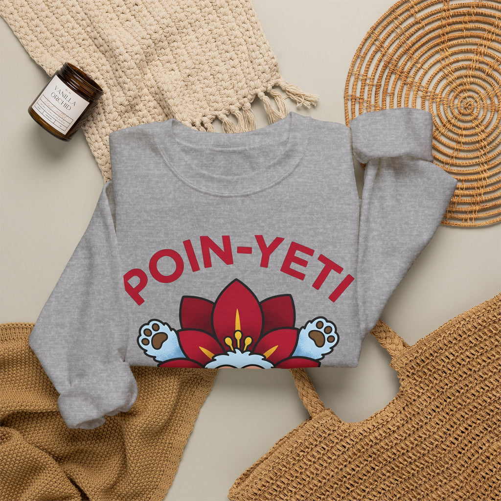 Yeti Flower Holiday Christmas Gift Kawaii Sasquatch Winter Fan Xmas Cartoon Poinsettia Sweatshirt