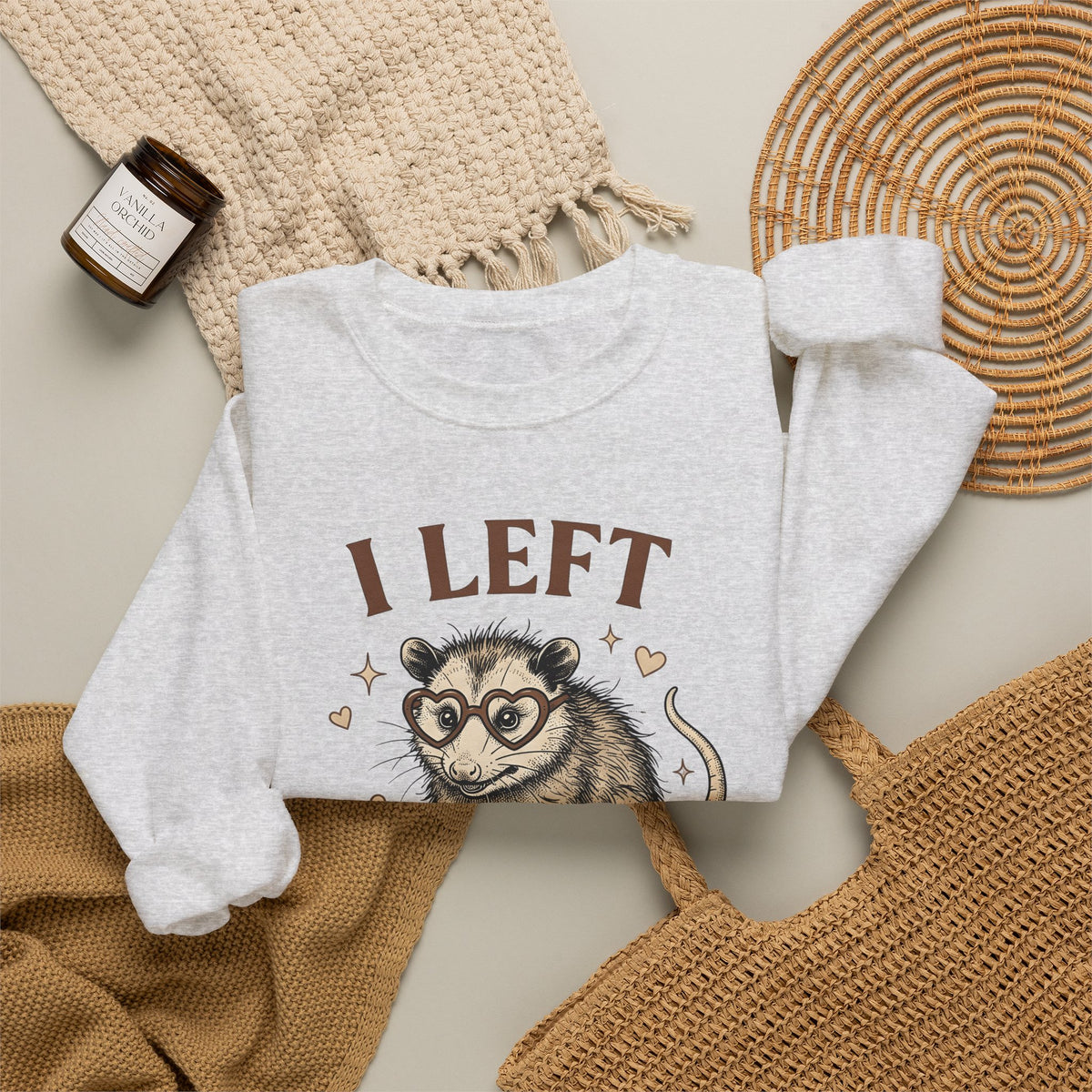 Opossum Glasses Sweatshirt Possum Cuisine Gift Women Sketch Sweatshirt Eyeglasses Sweatshirt Opossum Fan Drawing Design Retro Slice Sweatshirt