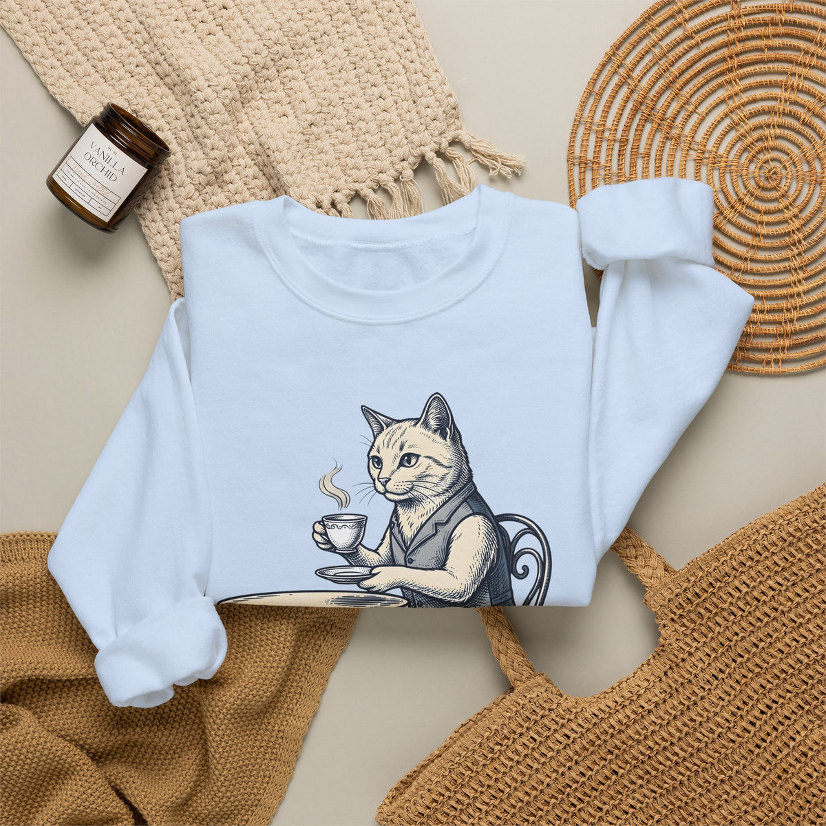 Cat Mocha Sweatshirt Coffee Creature Gift Women Nostalgic Sweatshirt Kitten Sweatshirt Coffee Fan Animal Graphic Doodle Café Bench Sweatshirt