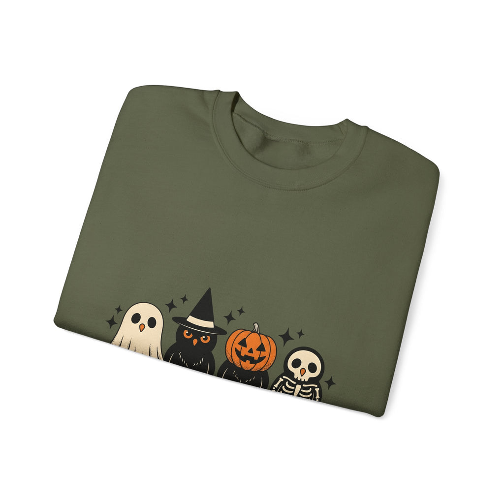 Owl Disguise Halloween Haunted Gift Animated Hoot Owl Horror Fan Cartoony Spooky Classic Moon Sweatshirt