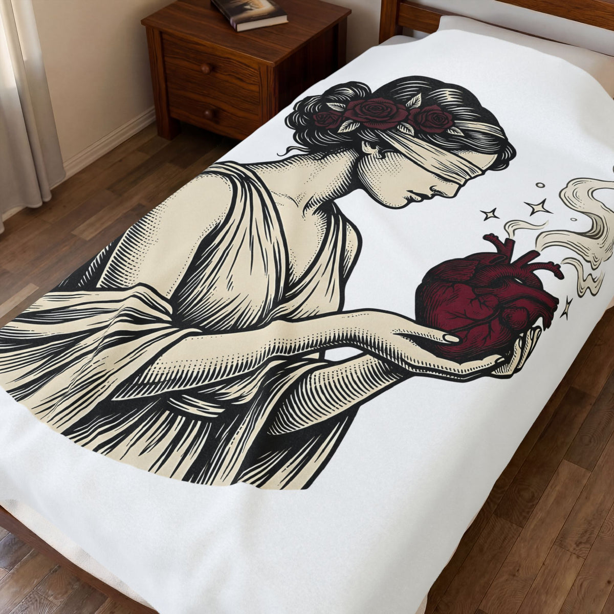 Goddess Love Blanket Boho Chic Magical Gift Women Sketch Blanket Divine Love Blanket Bohemian Fan Drawing Design Illustration Classic Bloom Blanket