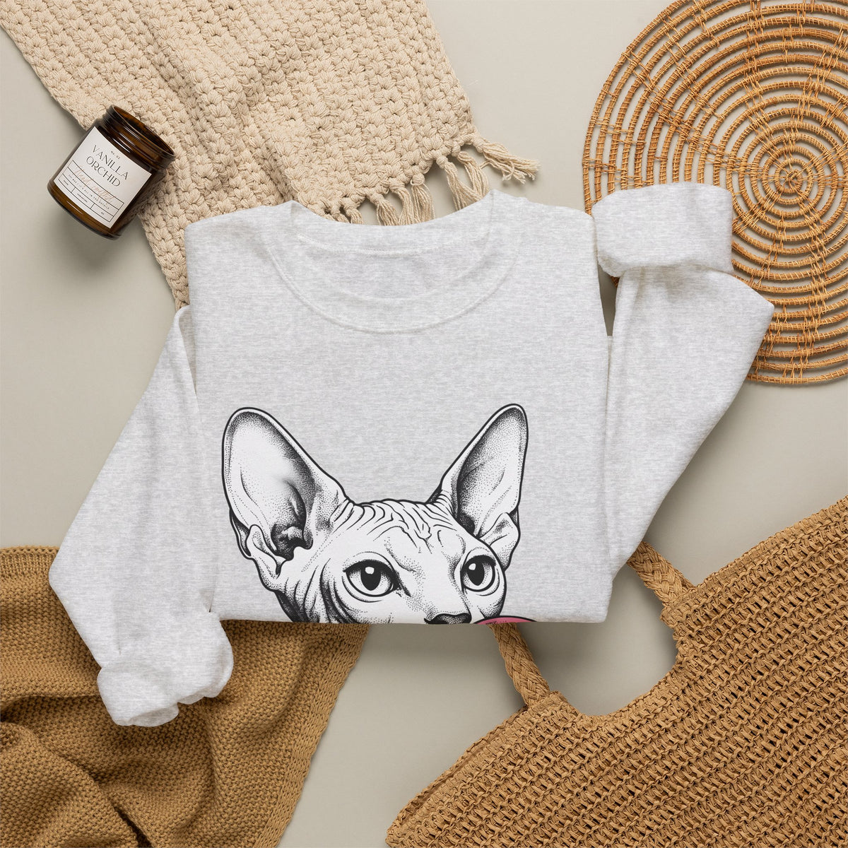 Sphynx Feline Sweatshirt Cat Pet Supplies Gift Women Neo Traditional Sweatshirt Cat Sweatshirt Cat Fan Faux Illustration Pet Accessories Graphic Clean