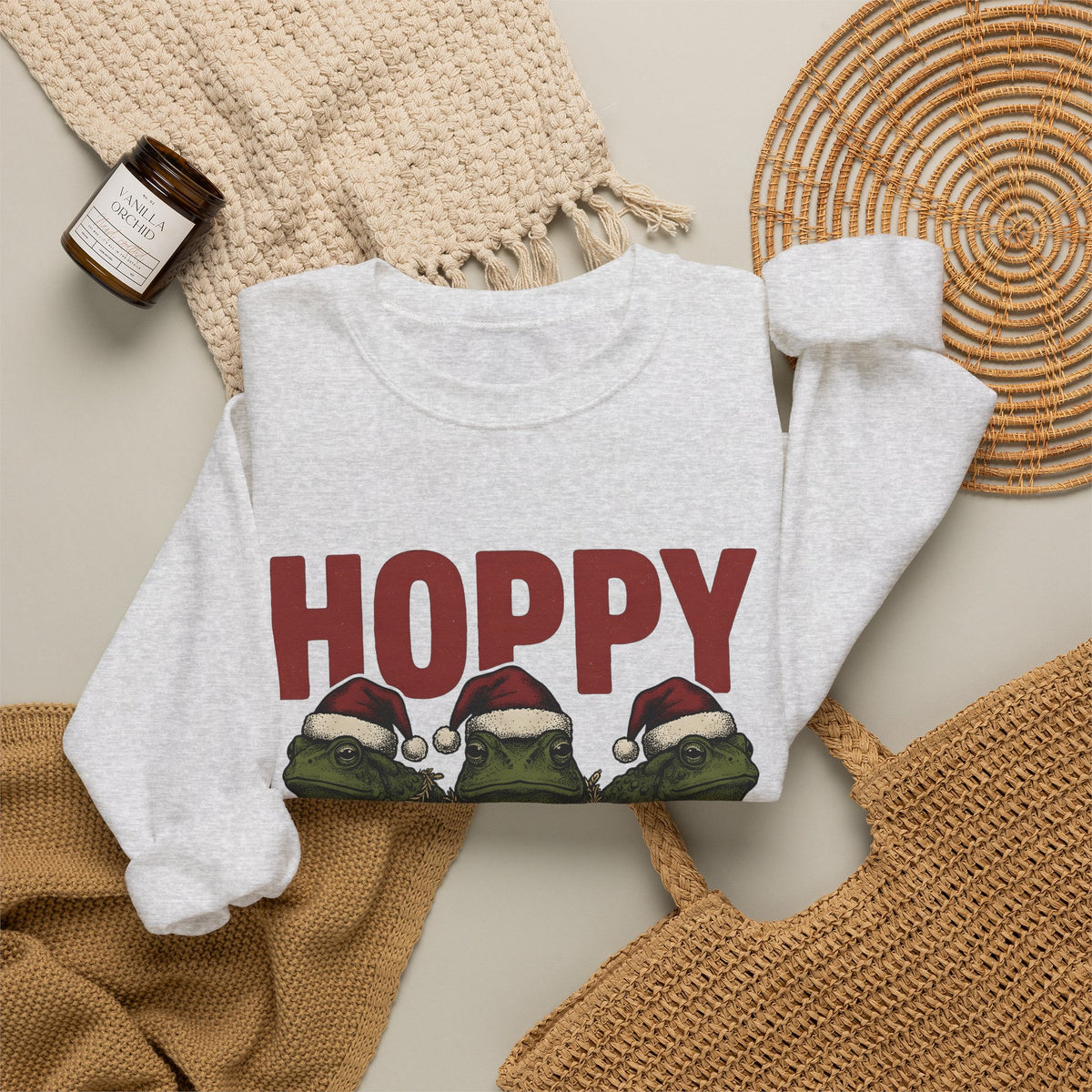 Frog Holiday Hats Christmas Wildlife Gift Hand Drawn Toad Xmas Fan Illustrated Animal Line Sweatshirt
