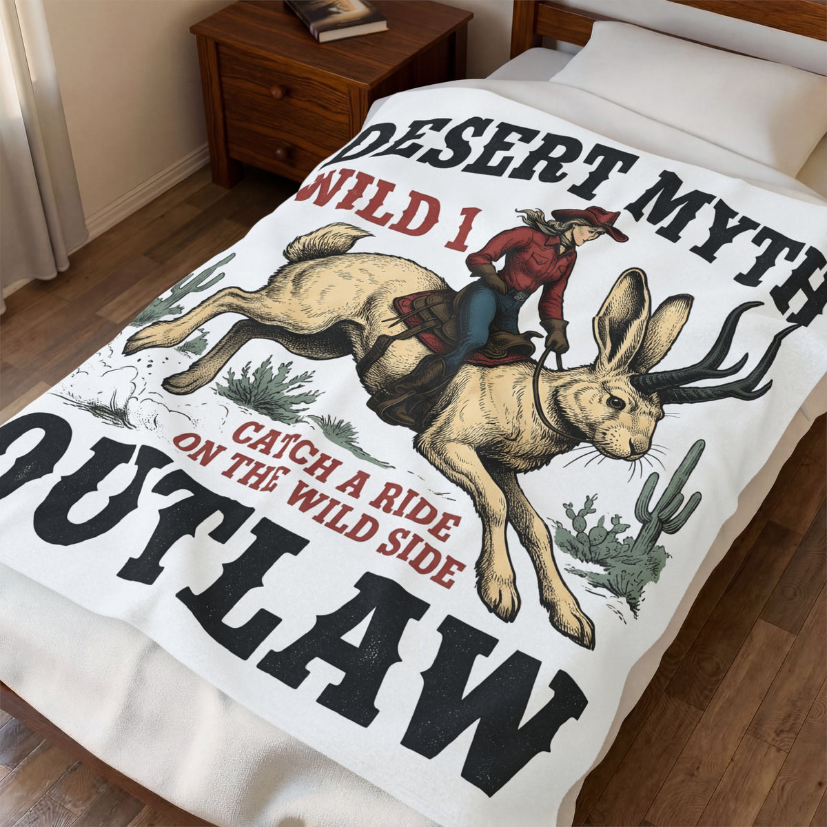 Cowgirl Jackalope Blanket Cowgirl Desert Gift Women Vintage Blanket Jackrabbit Blanket Cowboy Fan Retro Blanket Arid Graphic Western Cactus Blanket