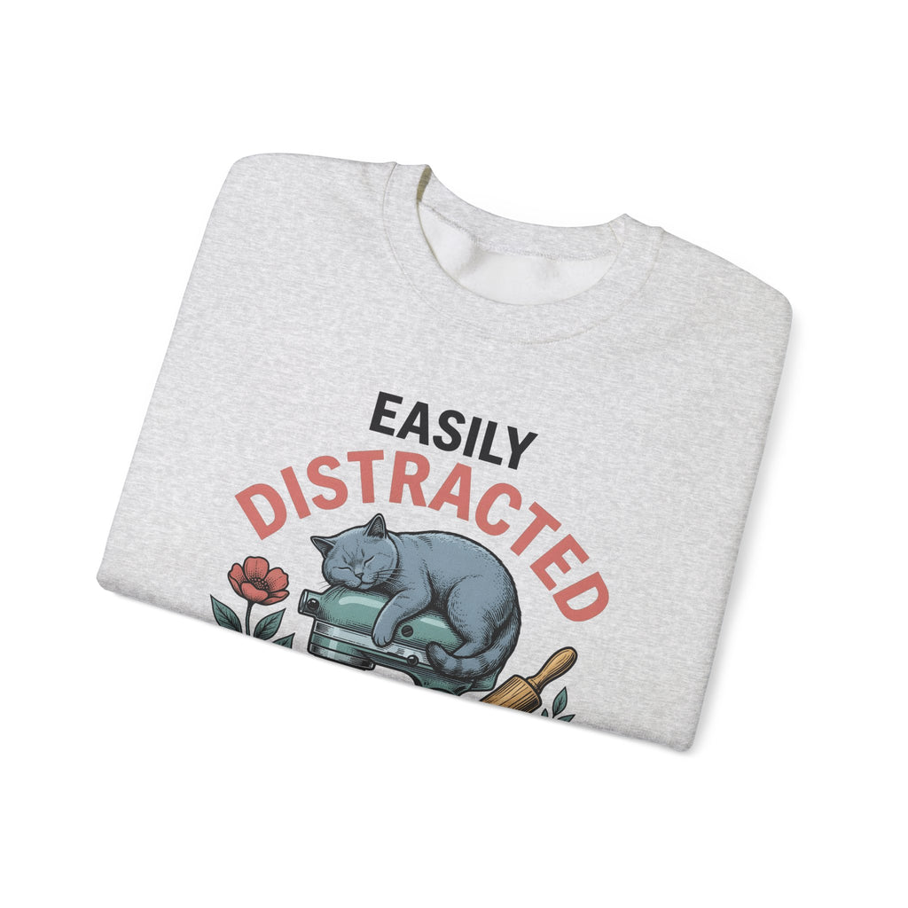 Cat Blender Sweatshirt Cat Dessert Gift Women Retro Sweatshirt Blender Sweatshirt Cat Fan Vintage Sweatshirt Pastry Graphic Sketch Blossoms Sweatshirt