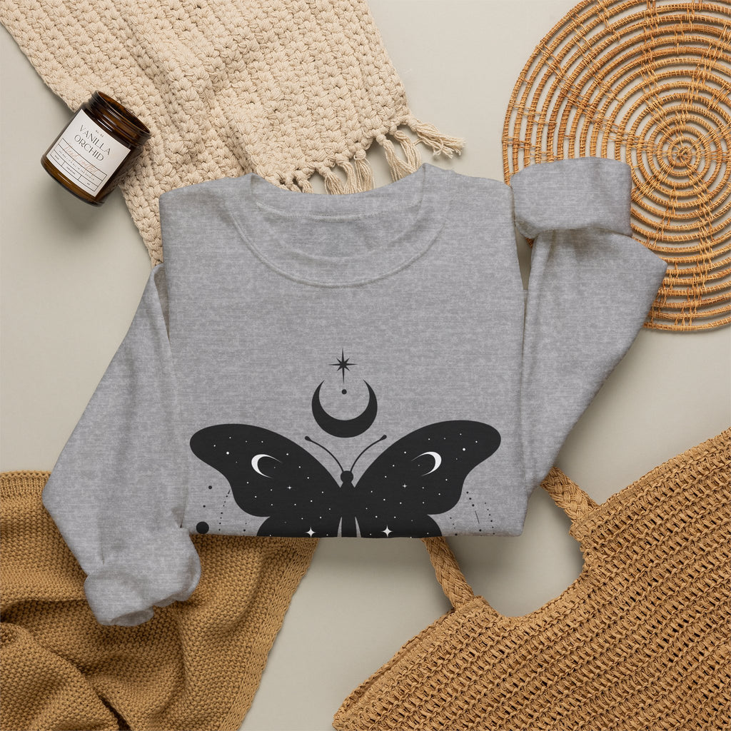 Butterfly Stone Sweatshirt Boho Chic Supernatural Gift Women Mystical Sweatshirt Rock Sweatshirt Bohemian Fan Magical Sweatshirt Occult Graphic Sleek Lunar