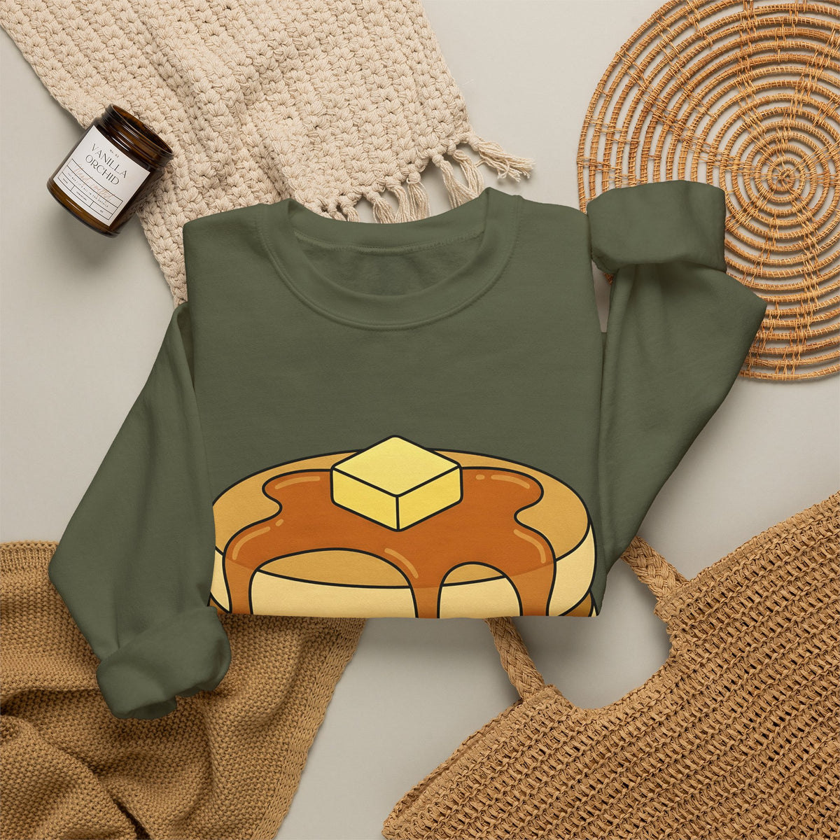 Flapjack Pile Sweatshirt Desserts Brunch Gift Women Comic Sweatshirt Granola Bar Sweatshirt Pastry Fan Cartoon Sweatshirt Breakfast Graphic Simple Honey Sweatshirt