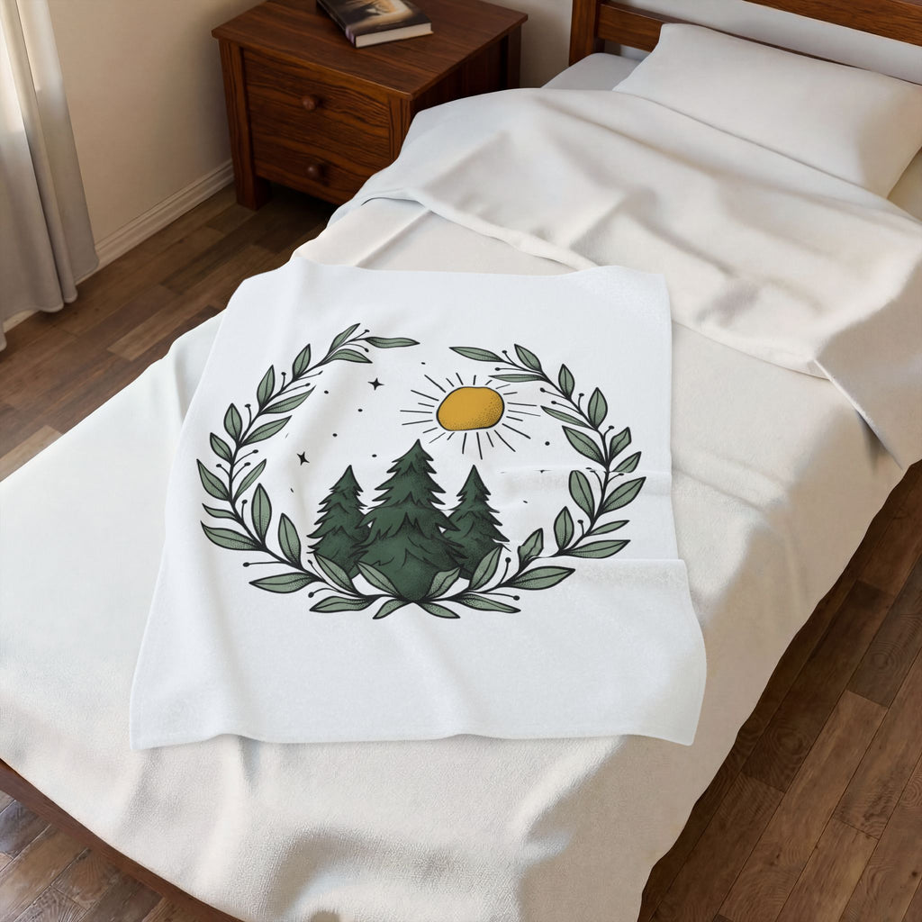 Fir Tree Blanket Nature Wilderness Gift Women Leaf Blanket Pine Blanket Outdoors Enthusiast Foliage Blanket Bush Graphic Outline Bright Sun Blanket