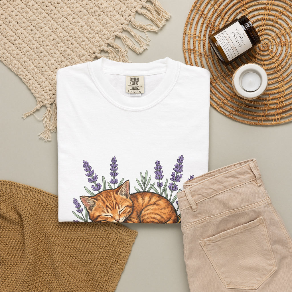 Kitten Cup T-Shirt Cat Garden Gift Women Line Art T-Shirt Cat T-Shirt T-Shirt Cat Fan Feline Graphic T-Shirt Floral Design Hand Painted Flower T-Shirt