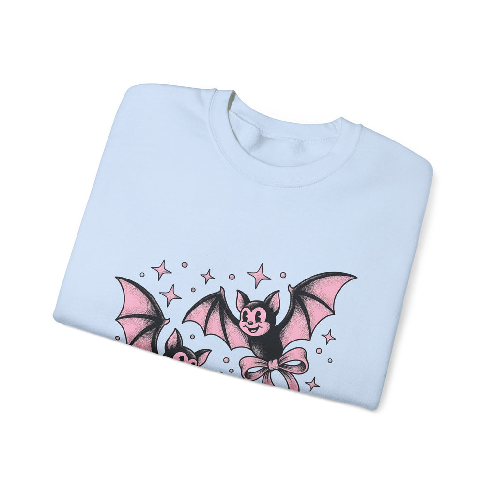 Sweet Bats Sweatshirt Halloween Horror Gift Women Chibi Sweatshirt Flying Fox Sweatshirt Spooky Fan Creepy Sweatshirt Horror Graphic Old School Hair Bows