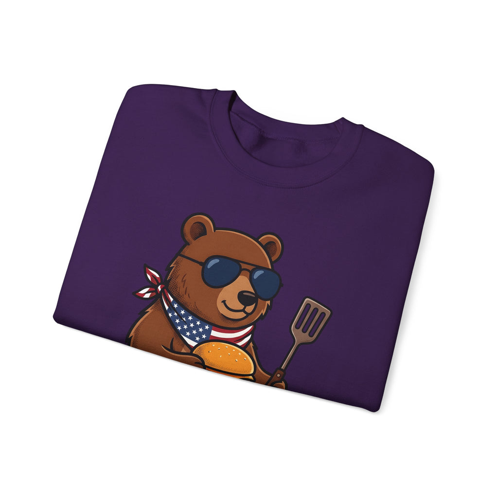 Bear Sandwich Sweatshirt 4th Of July Grilling Gift Women Comic Sweatshirt Sandwich Sweatshirt Independence Fan Cartoon Sweatshirt Barbecue Graphic Vintage