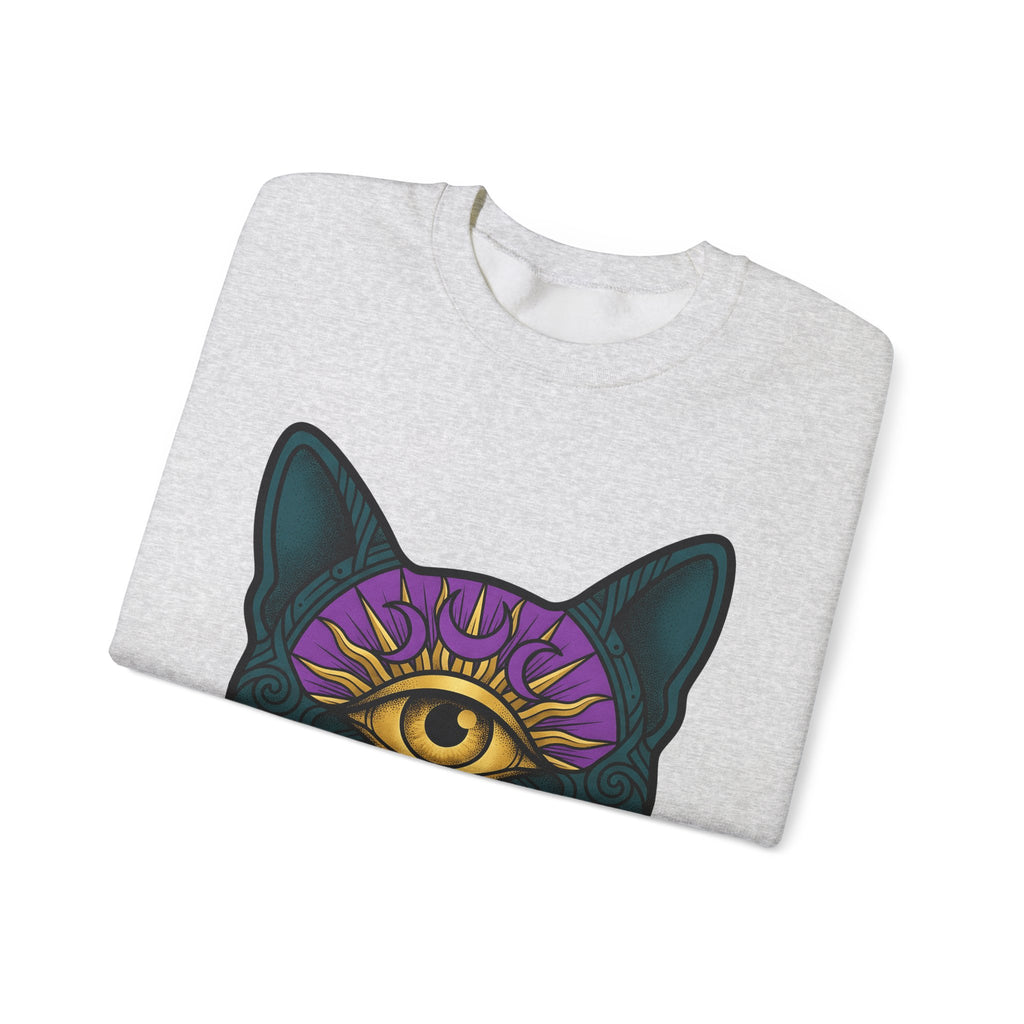 Cat Head Sweatshirt Cat Occult Gift Women Surreal Sweatshirt Kitty Sweatshirt Feline Fan Abstract Sweatshirt Mystical Graphic Tribal Jewels Sweatshirt