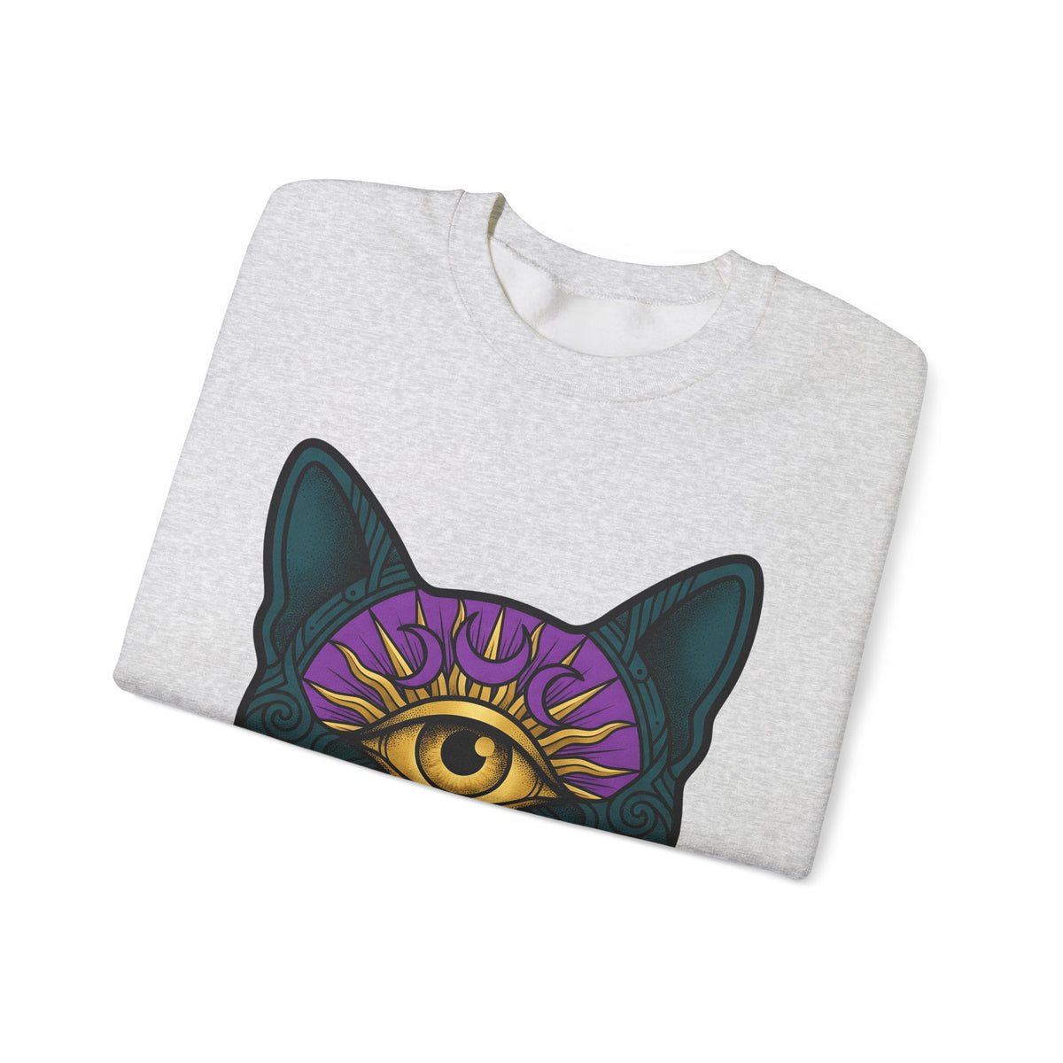 Cat Head Sweatshirt Cat Occult Gift Women Surreal Sweatshirt Kitty Sweatshirt Feline Fan Abstract Sweatshirt Mystical Graphic Tribal Jewels Sweatshirt