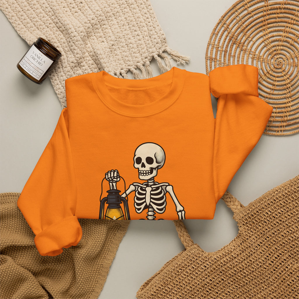 Skeleton Lantern Halloween Spooky Gift Vintage Jack O Lantern Horror Fan Creepy Hand Drawn Sweatshirt