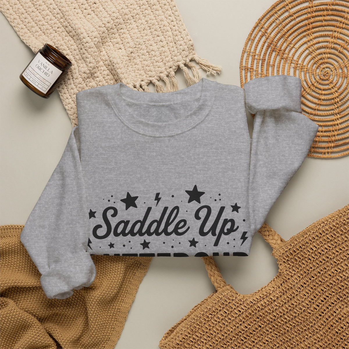 Cowboy Motto Sweatshirt Cowgirl Barnyard Gift Women Thick Sweatshirt Proverb Sweatshirt Cowgirl Fan Rustic Sweatshirt Farm Graphic Nostalgic Star Symbols