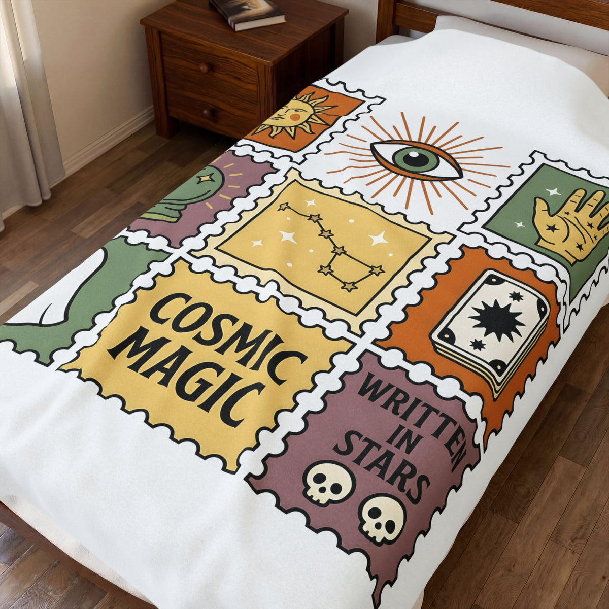 Magic Stamps Blanket Halloween Zodiac Gift Women Hippie Blanket Rubber Stamp Blanket Horror Fan Psychedelic Blanket Astrology Graphic Vintage