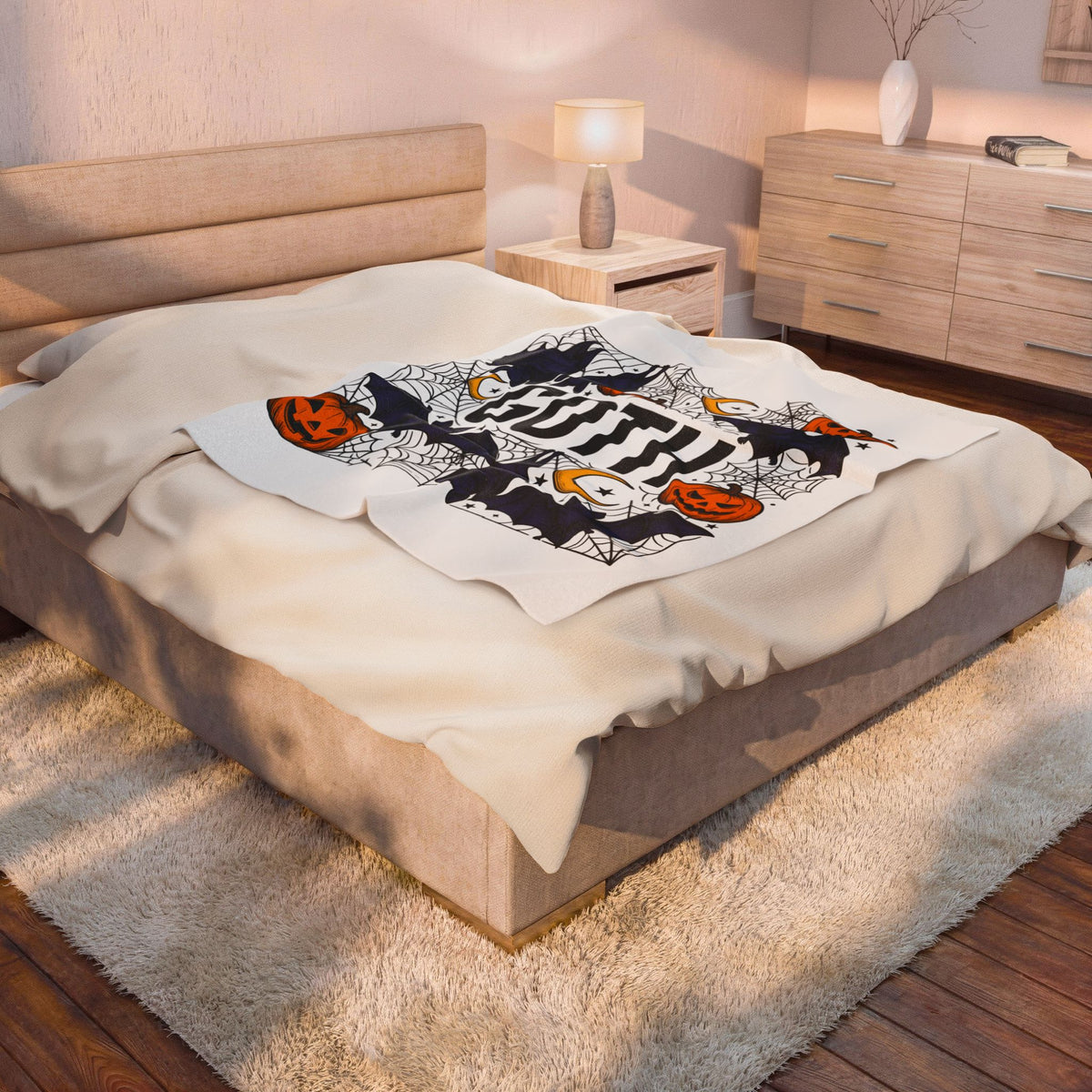 Vampire Pumpkin Goth Autumn Gift Horror Bloodsucking Dark Fan Macabre Fall Hand Drawn Webbing Blanket