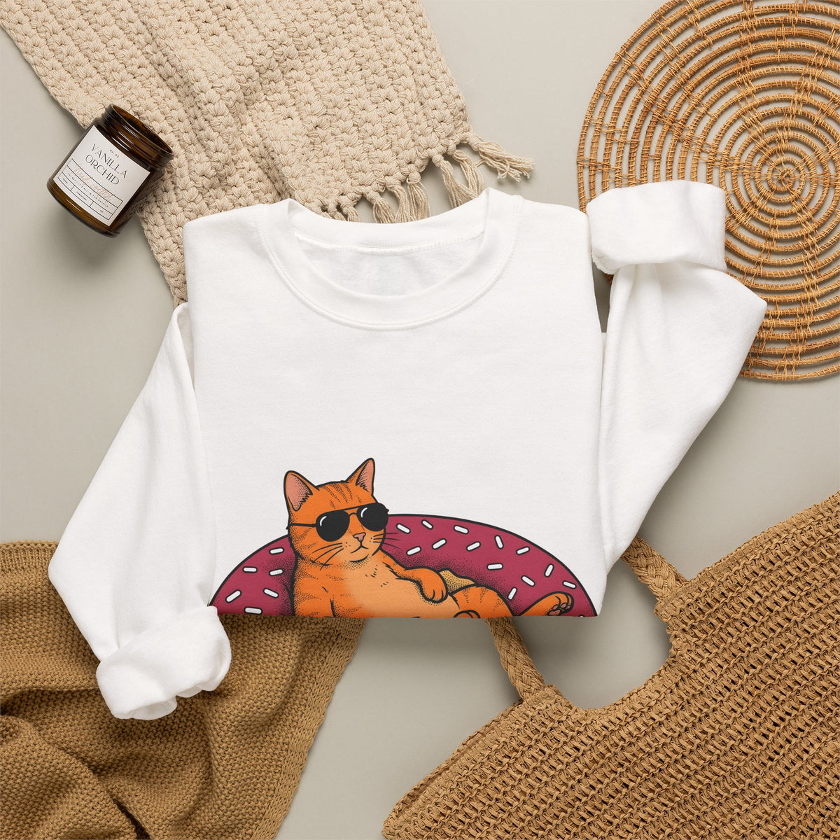Feline Donut Sweatshirt Cat Cuisine Gift Women Animated Sweatshirt Cat Sweatshirt Cat Fan Kitty Sweatshirt Food Graphic Classic Glasses Sweatshirt